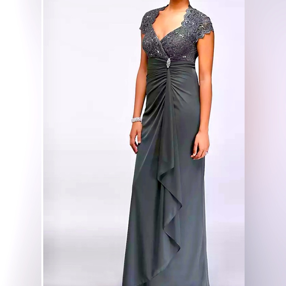 Betsy & Adam Sequined Charcoal Gray Gown, Back Zipper, Fully Lined, Size 6
